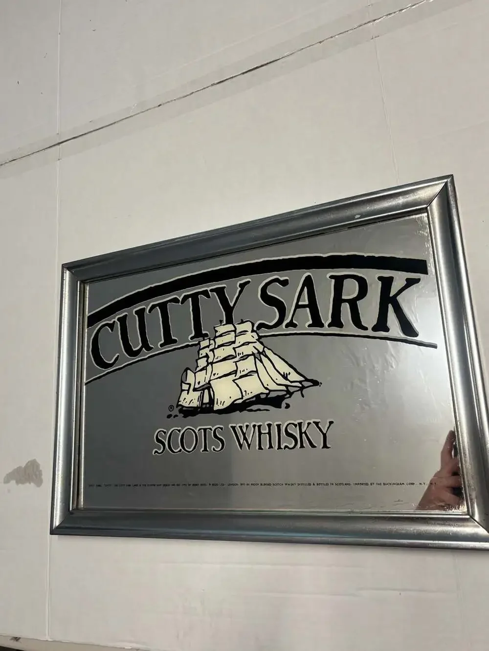 Vintage Cutty Sark Scotch Whisky Mirror with Wood Frame Beautiful Good Condition